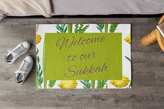 Heavy-Duty Sukkah Floor Mat - Lulav and Etrogs Design - Welcome to Our Sukkah - Home DecoR