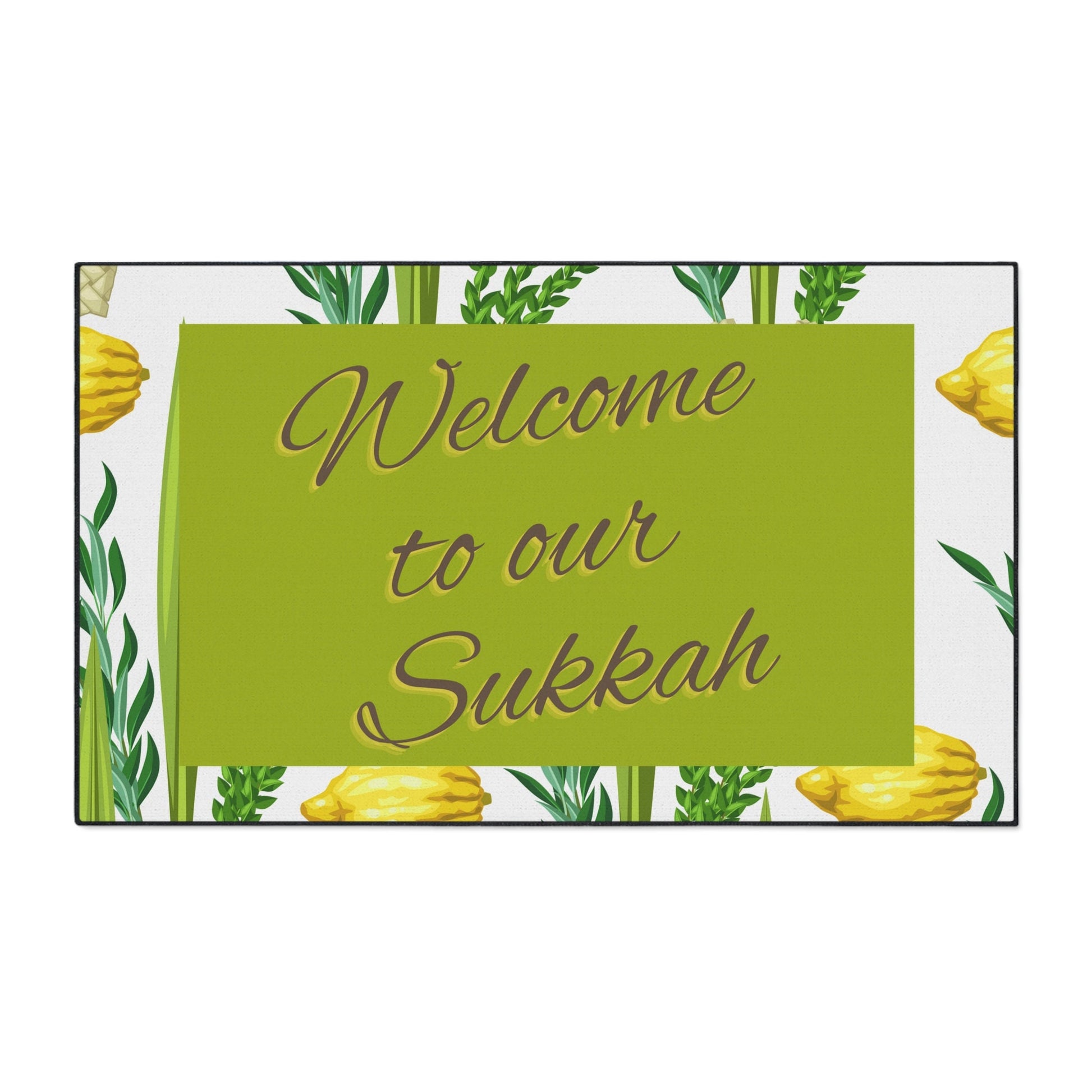 Heavy-Duty Sukkah Floor Mat - Lulav and Etrogs Design - Welcome to Our Sukkah - Home DecoR