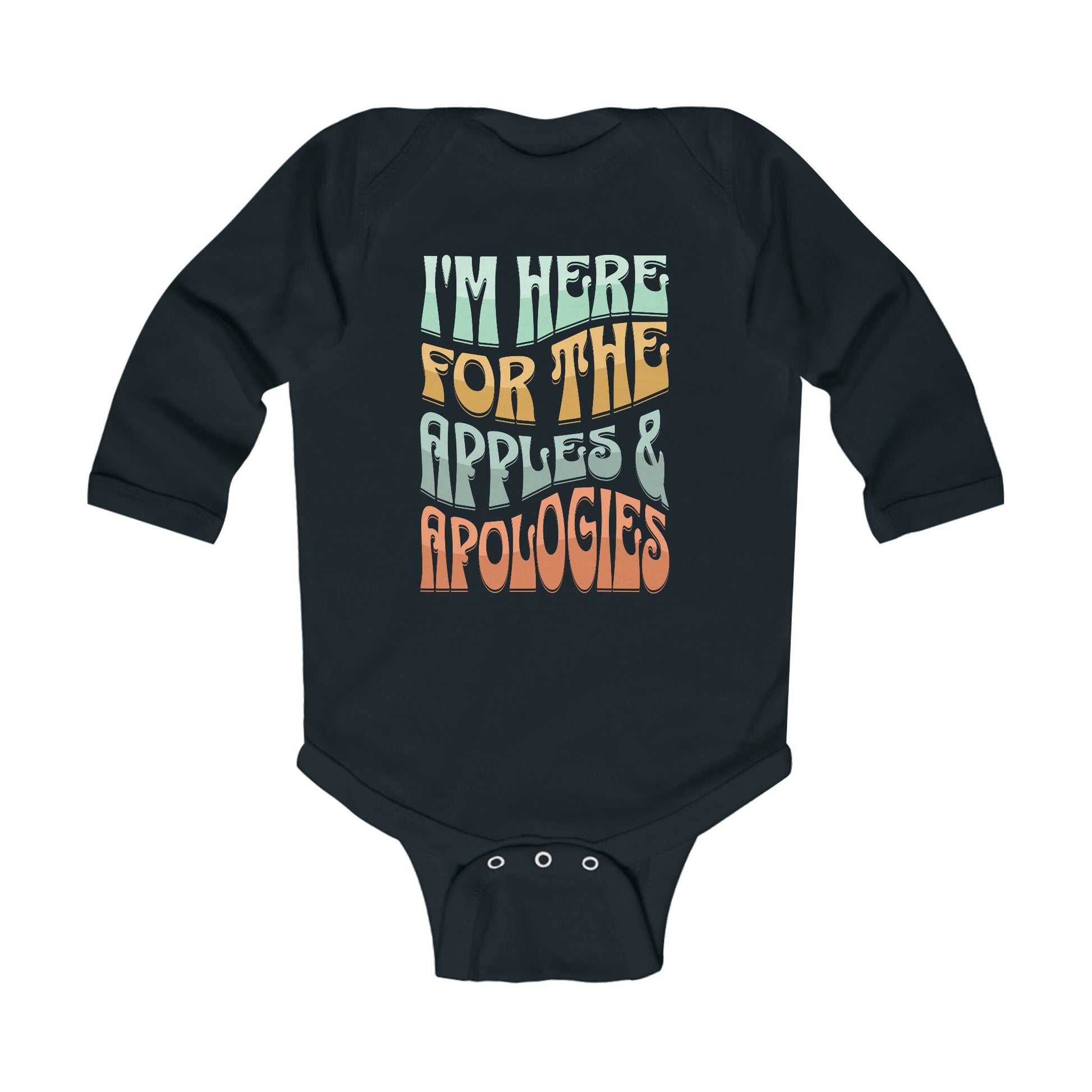 Rosh Hashanah Infant Long Sleeve Bodysuit | Im Here for the Apples and Apologies | Playful Design | shana tova shirt