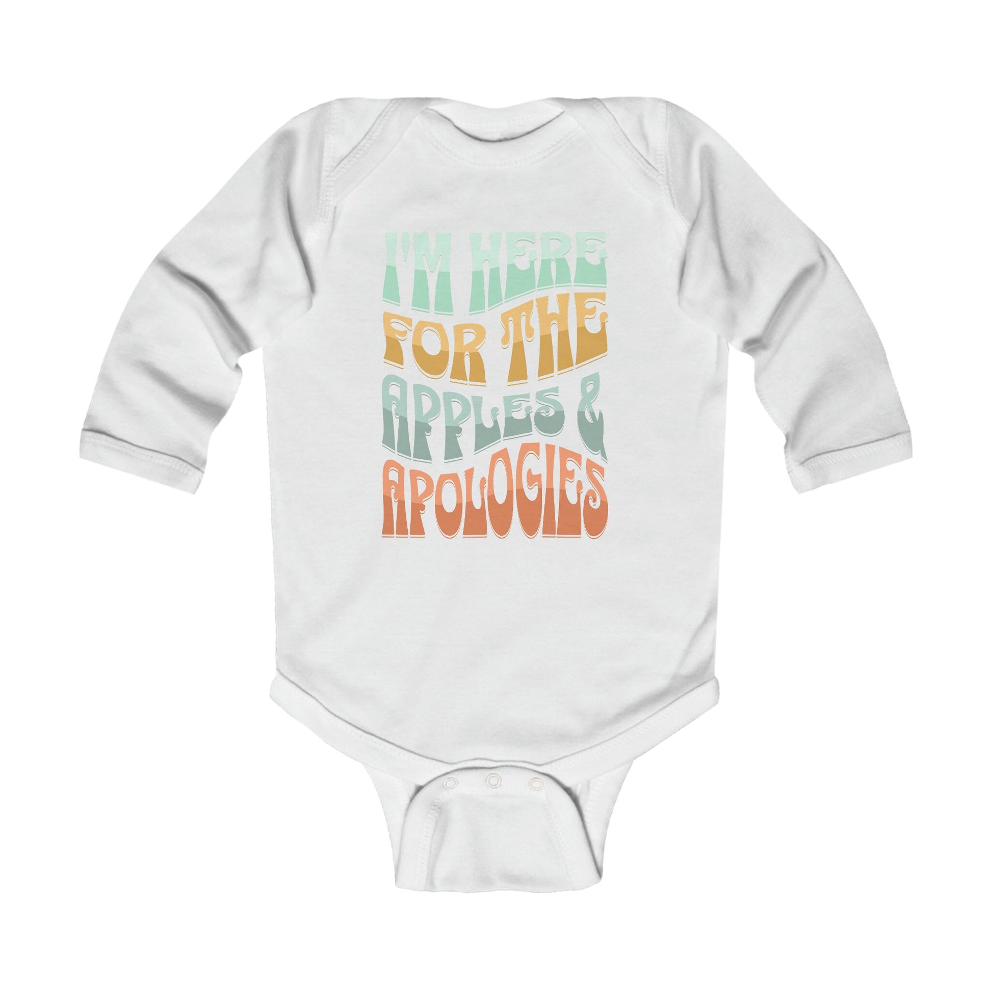 Rosh Hashanah Infant Long Sleeve Bodysuit | Im Here for the Apples and Apologies | Playful Design | shana tova shirt