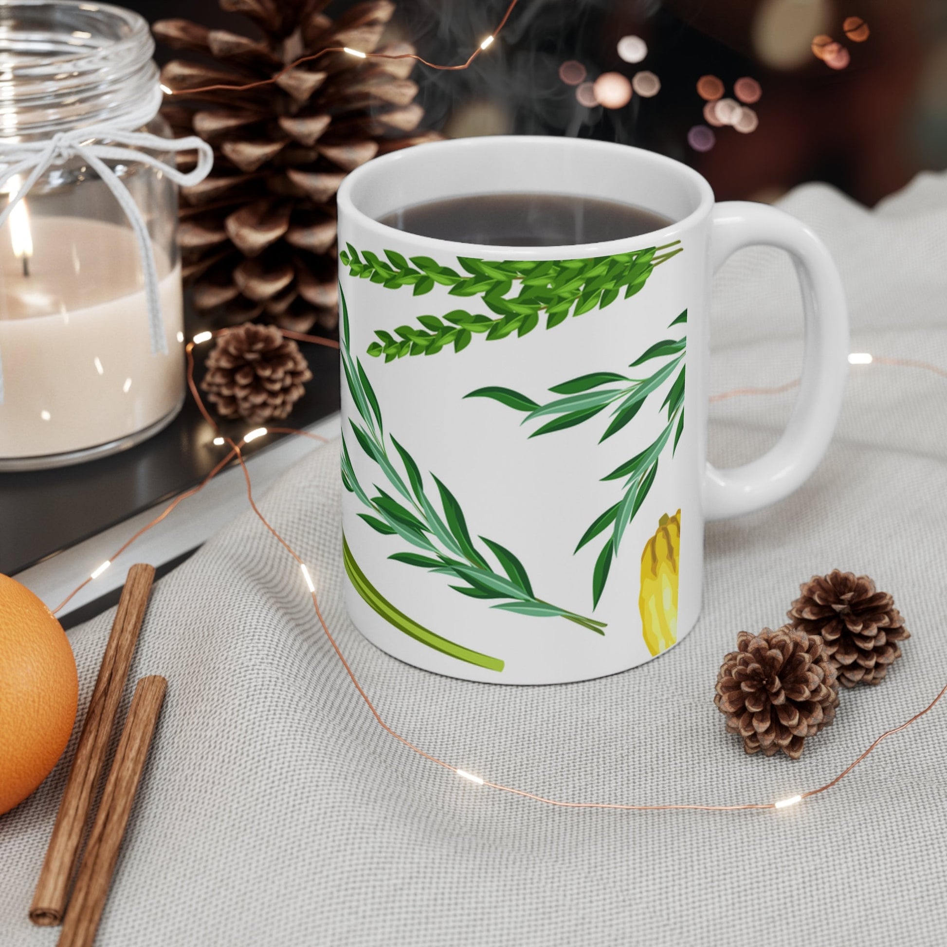 Celebrate Sukkot with Elegance| Lulav and Etrog Ceramic Mug for Your Joyous Moment| 11 OZ chag sameach