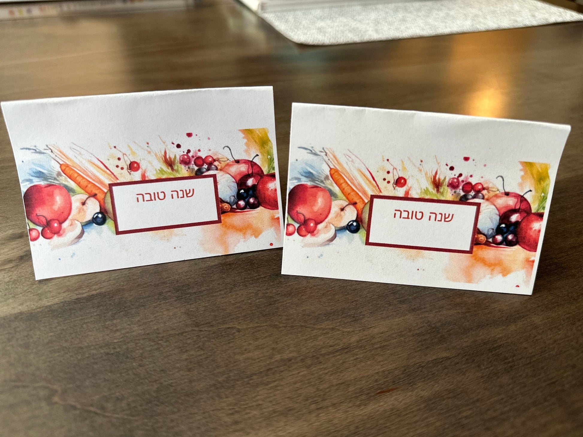 Watercolor Fruit Simanim Jewish Holiday Place Cards - Rosh Hashanah Table Decor - Printable Table Decorations - Instant Download