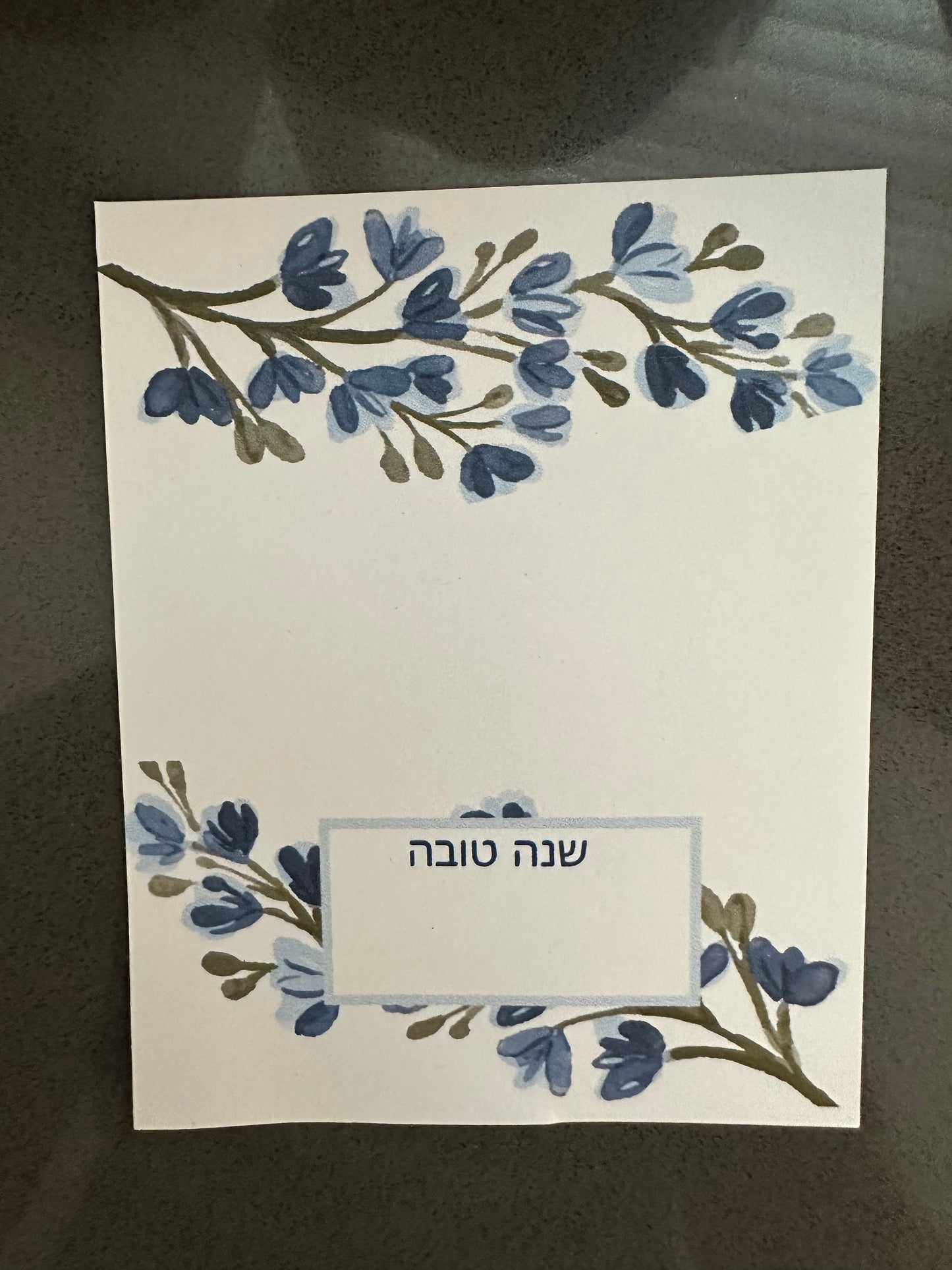 Blue Flowers Digital Place Cards for Jewish Holidays - Rosh Hashanah Table| Printable Decorations - Instant Download - shana tova Greeting