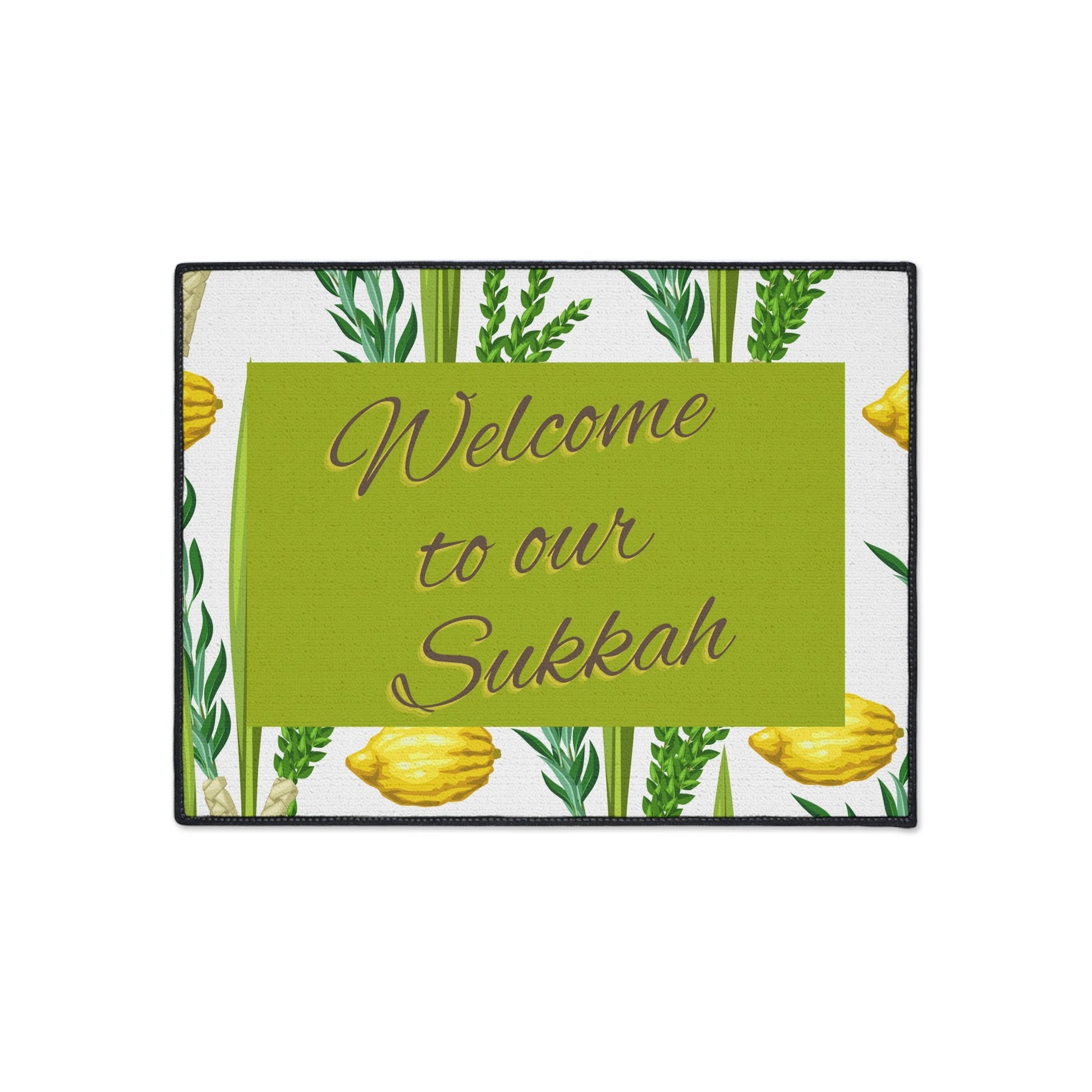 Heavy-Duty Sukkah Floor Mat - Lulav and Etrogs Design - Welcome to Our Sukkah - Home DecoR