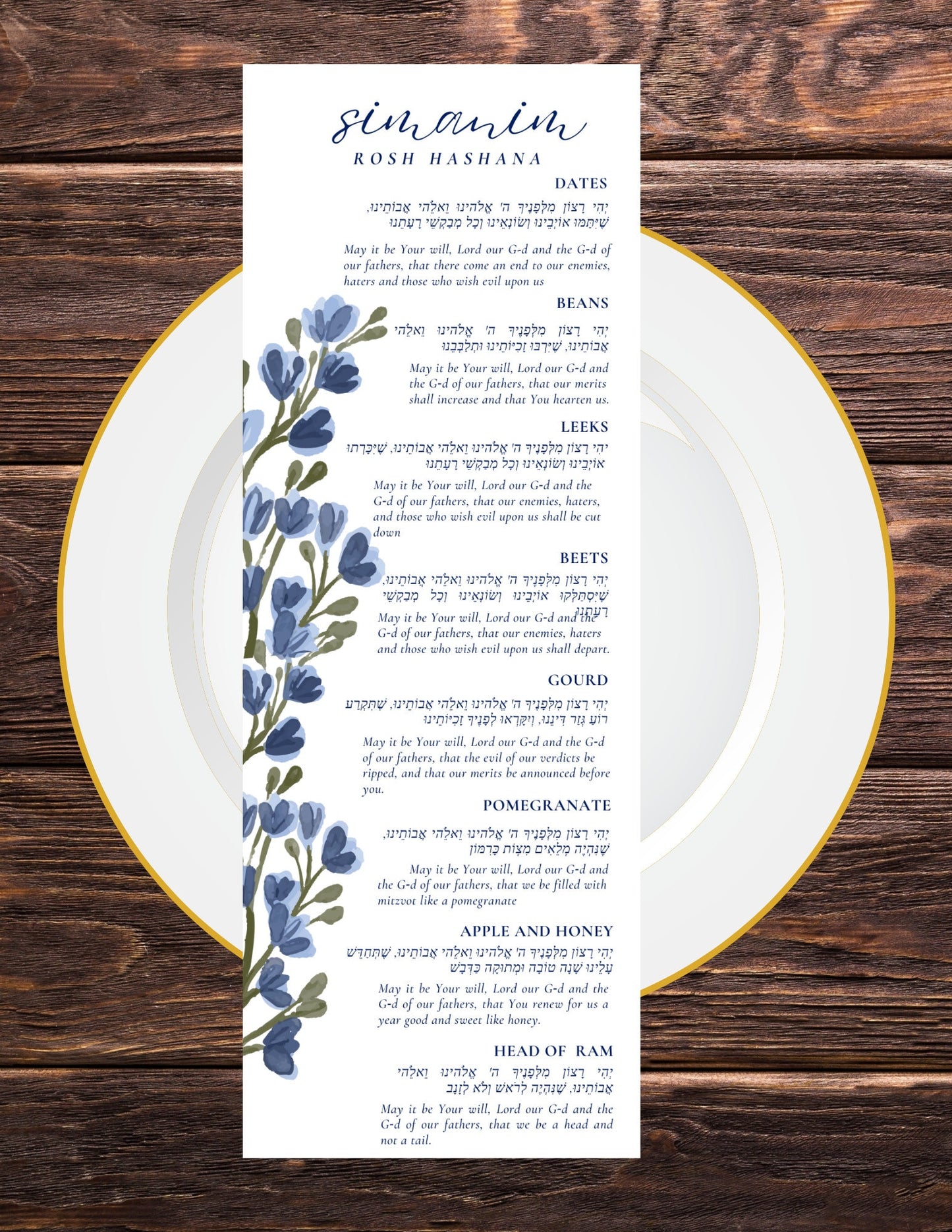 Sephardic Simanim rosh hashana | Digital\ Printable Rosh Hashanah Simanim Menu - English & Hebrew - Rosh Hashanah Simanim