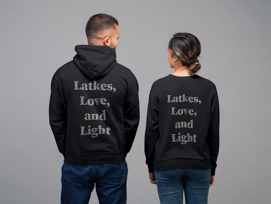 Latkes Love & Lights Unisex Premium Pullover Hoodie | Chanukah hoodie | jewish humor shirt