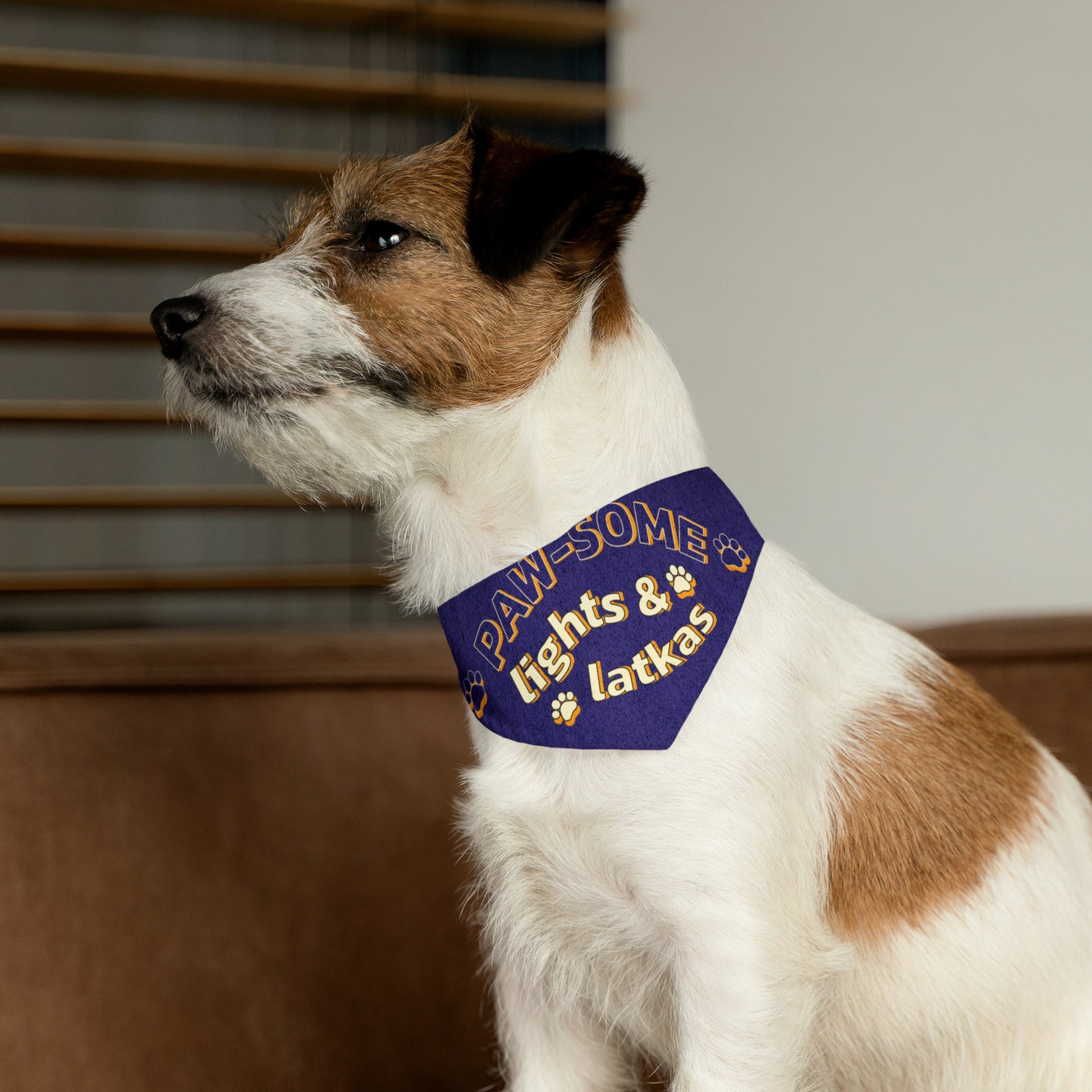 Paw-some Light and Latkas Pet Bandana Collar - Jewish Gift, Chanukah Pet Accessory, Festive Jewish Pet Collar,