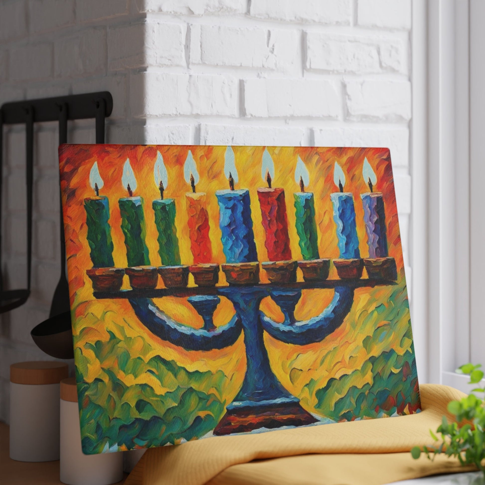 Menorah Tray | Menorah glass tray | Judaica tray | Chanukah tray | Hannukah| Holiday candles