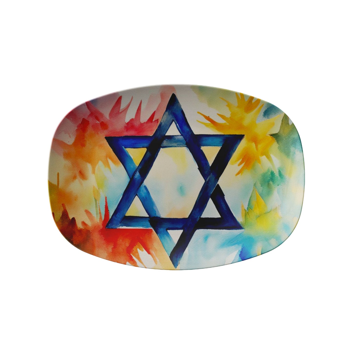 Star of David Watercolor Tray - Elegant Judaica Serving Platter for Shabbat and Holidays, Star of David Watercolor Challah Tray, Jewish gift