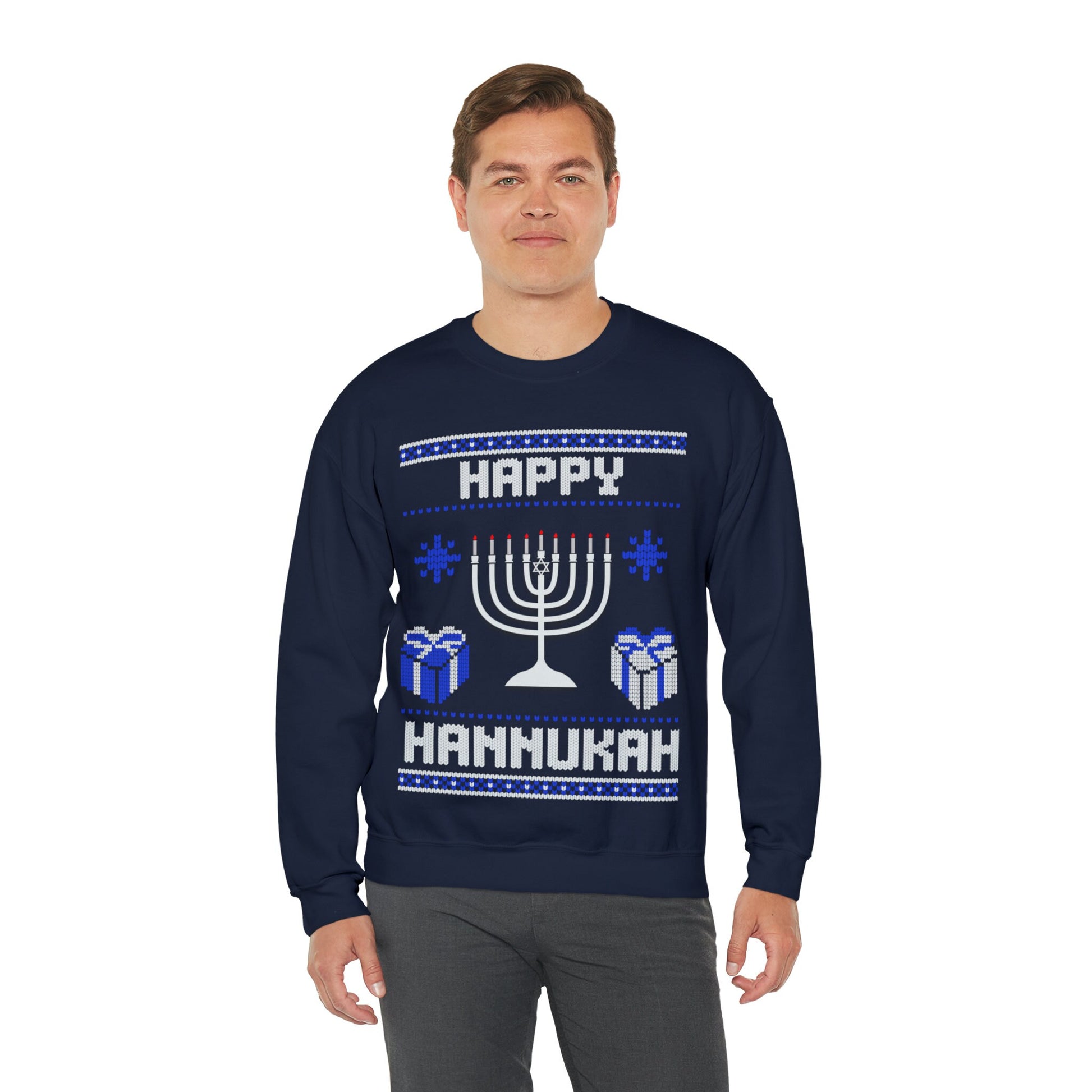 Happy Hannukah Ugly Sweatershirt - Unisex Chanukah Celebration, Jewish Holiday Design, Perfect Judaica Gift for Chanukah Celebrations