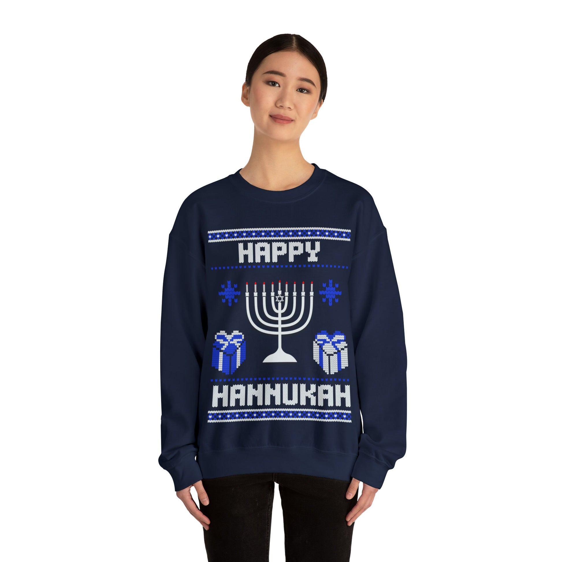 Happy Hannukah Ugly Sweatershirt - Unisex Chanukah Celebration, Jewish Holiday Design, Perfect Judaica Gift for Chanukah Celebrations