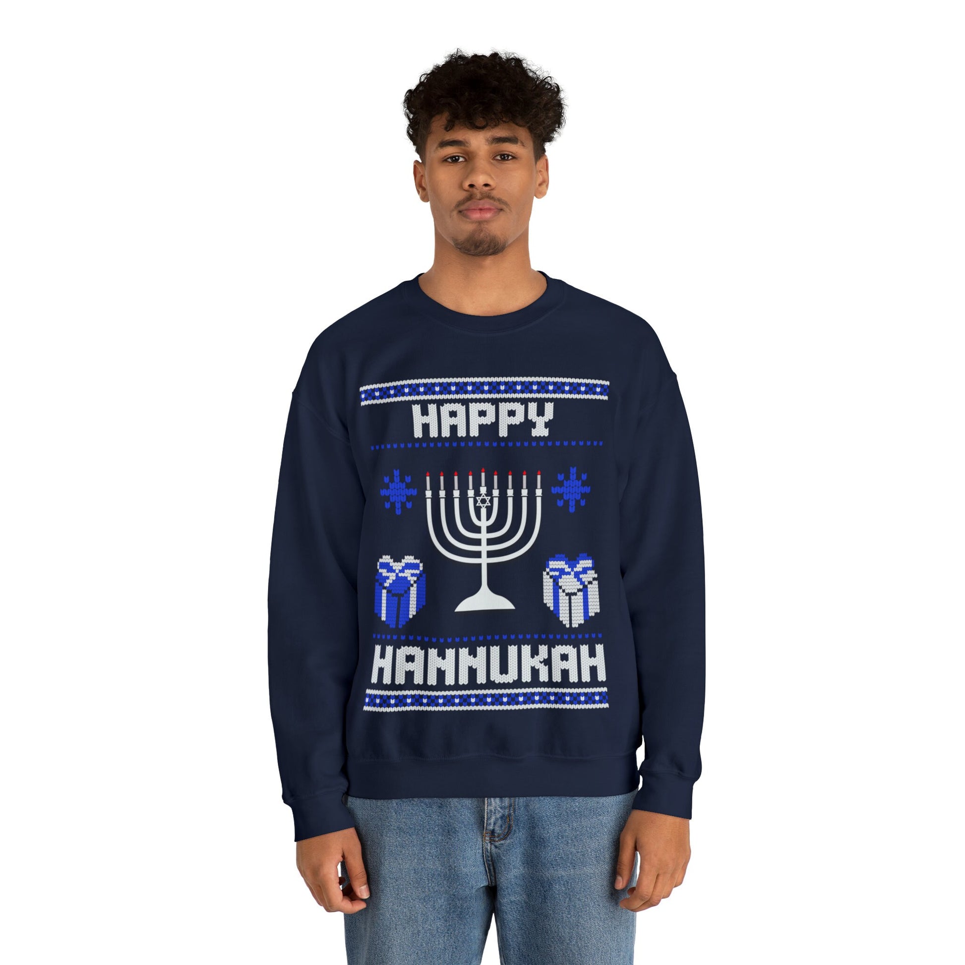 Happy Hannukah Ugly Sweatershirt - Unisex Chanukah Celebration, Jewish Holiday Design, Perfect Judaica Gift for Chanukah Celebrations