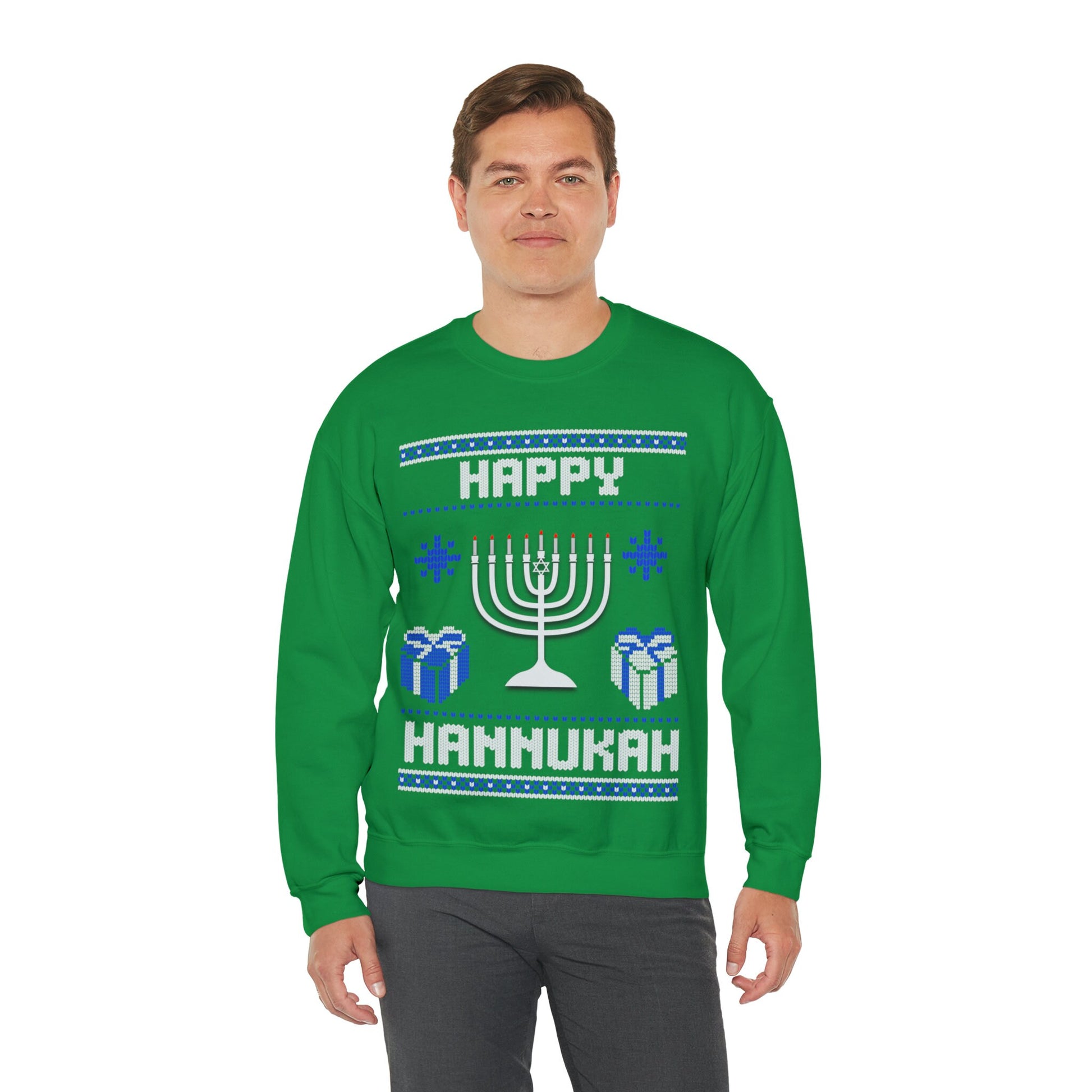 Happy Hannukah Ugly Sweatershirt - Unisex Chanukah Celebration, Jewish Holiday Design, Perfect Judaica Gift for Chanukah Celebrations