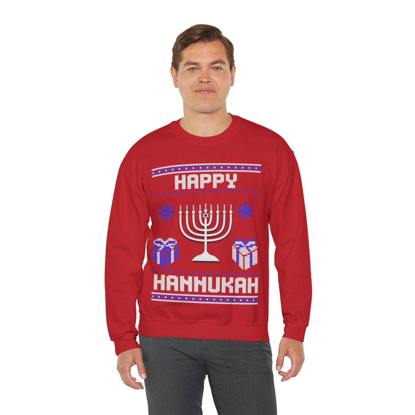 Happy Hannukah Ugly Sweatershirt - Unisex Chanukah Celebration, Jewish Holiday Design, Perfect Judaica Gift for Chanukah Celebrations