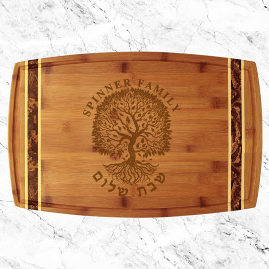 Tree of Life Shabbat design, Challah Board, Personalized challah boards, Bamboo challah, Hebrew Engraving, Shabbat Experience Elevated