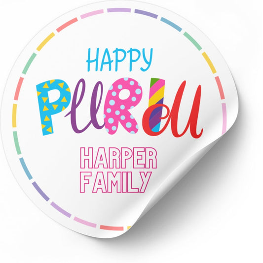 Purim Sticker Set, Customized with Your Name, Mishloach Manot, Purim Gifts, Celebrating Happy Purim, Purim Sticker set