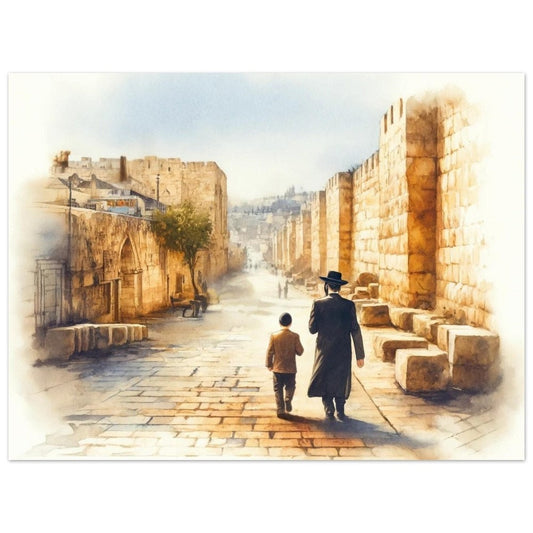 Jerusalem father and son, Jewish art, Jewish serene, Israel art, Old City Father and Son Art Print Jewish Home, Judaica Décor