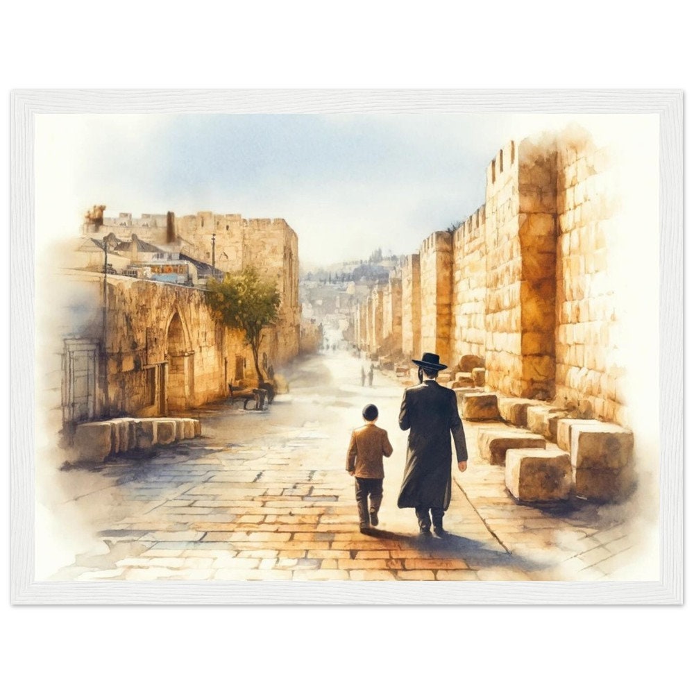 Jerusalem father and son, Jewish art, Jewish serene, Israel art, Old City Father and Son Art Print Jewish Home, Judaica Décor