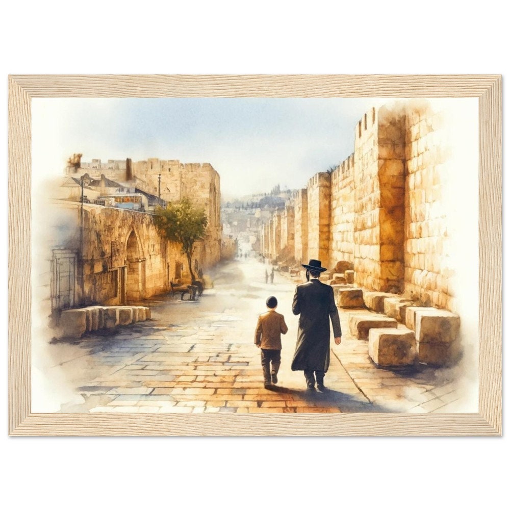 Jerusalem father and son, Jewish art, Jewish serene, Israel art, Old City Father and Son Art Print Jewish Home, Judaica Décor