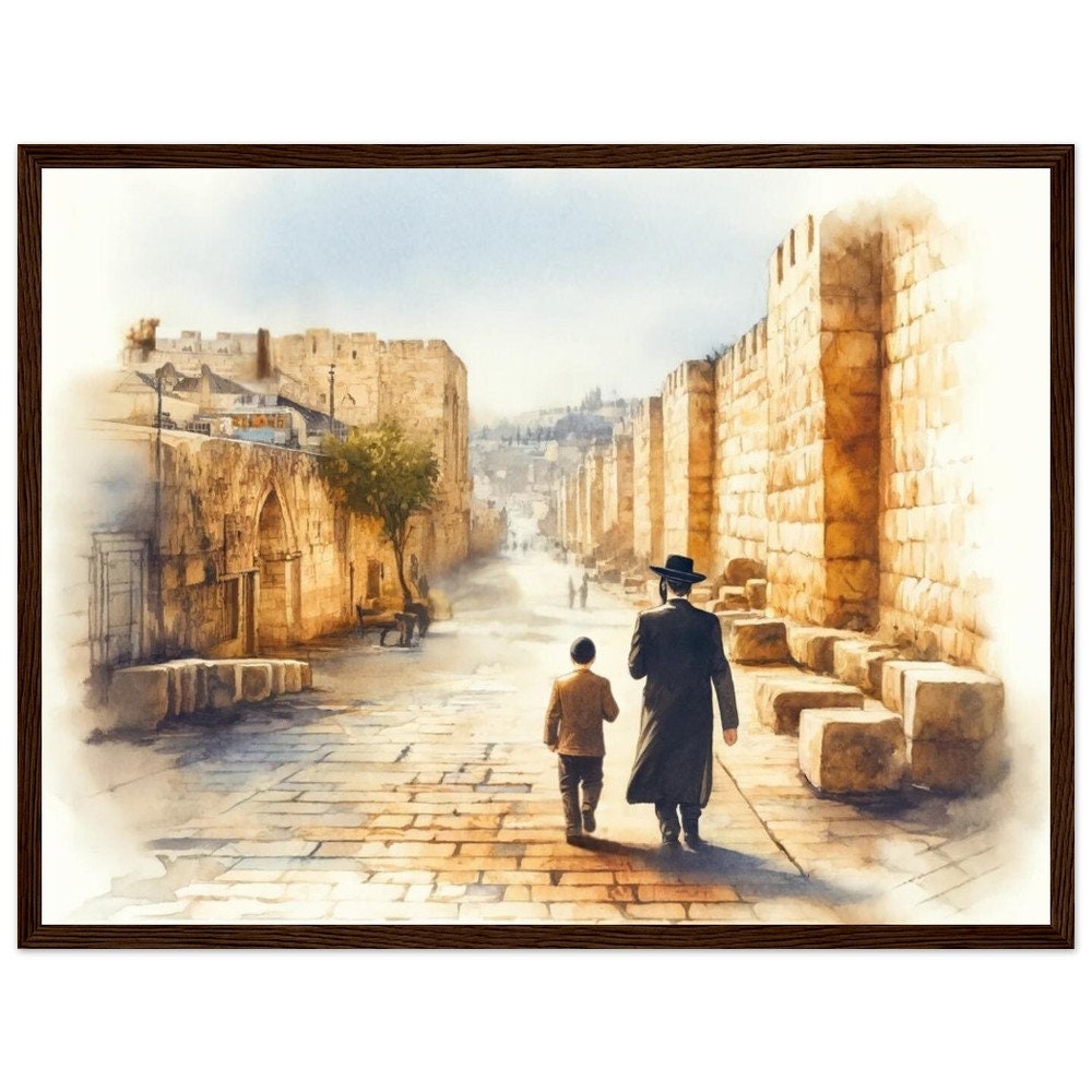 Jerusalem father and son, Jewish art, Jewish serene, Israel art, Old City Father and Son Art Print Jewish Home, Judaica Décor