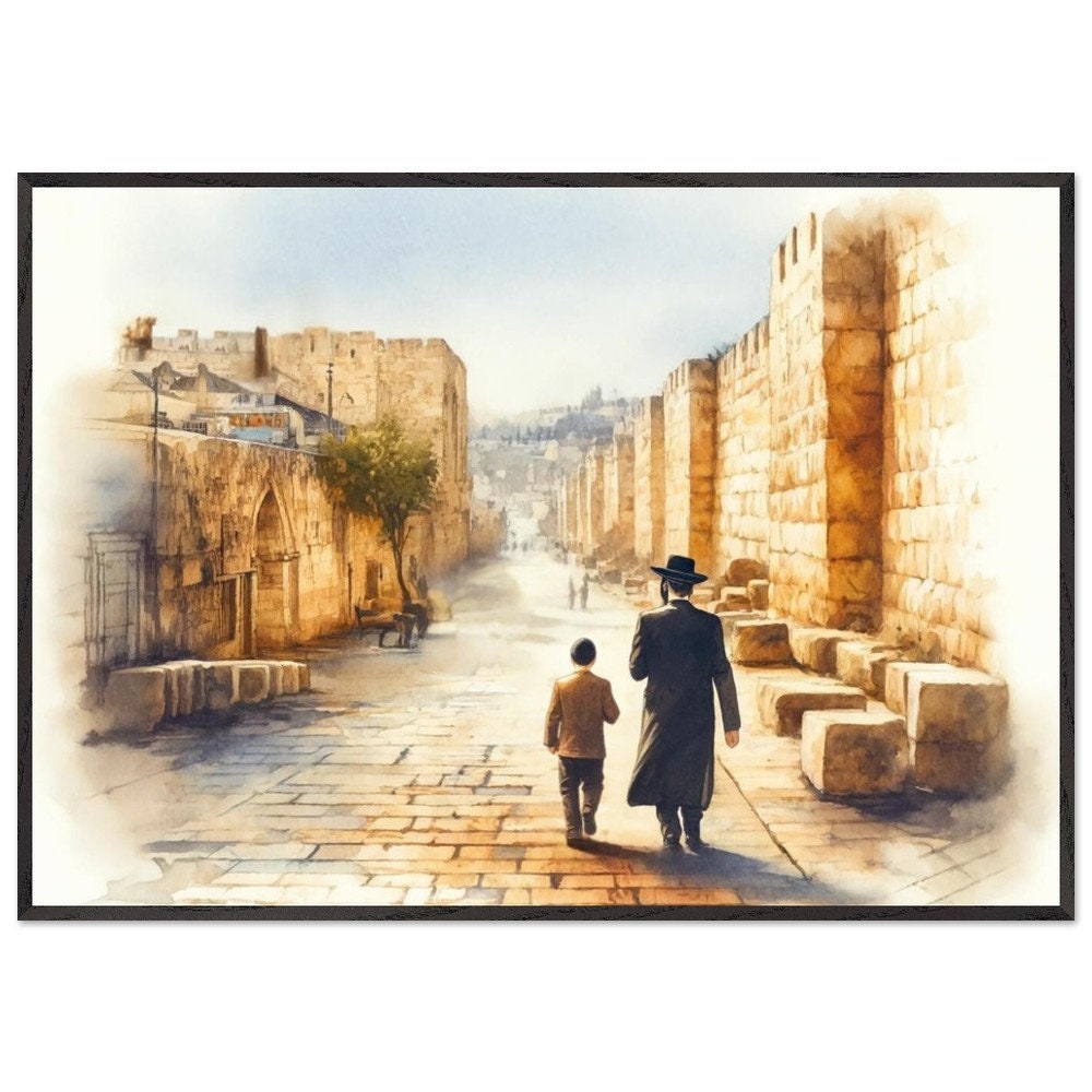 Jerusalem father and son, Jewish art, Jewish serene, Israel art, Old City Father and Son Art Print Jewish Home, Judaica Décor