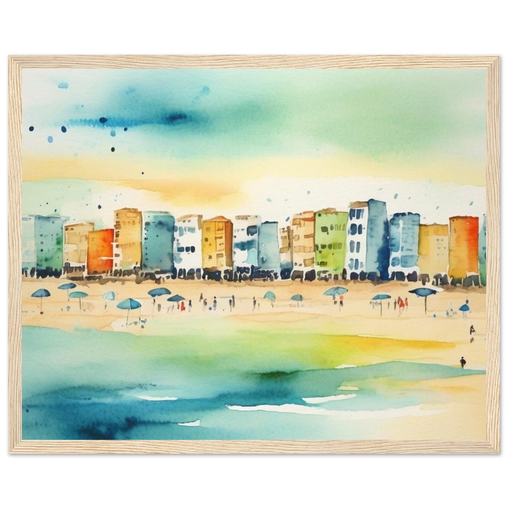 Tel Aviv Beach Landscape Art Print - Jewish Home, Judaica Décor