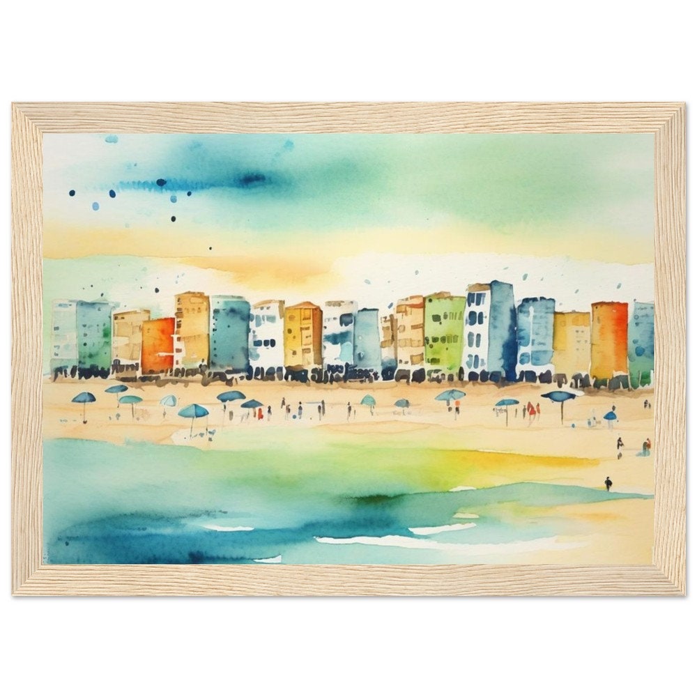 Tel Aviv Beach Landscape Art Print - Jewish Home, Judaica Décor