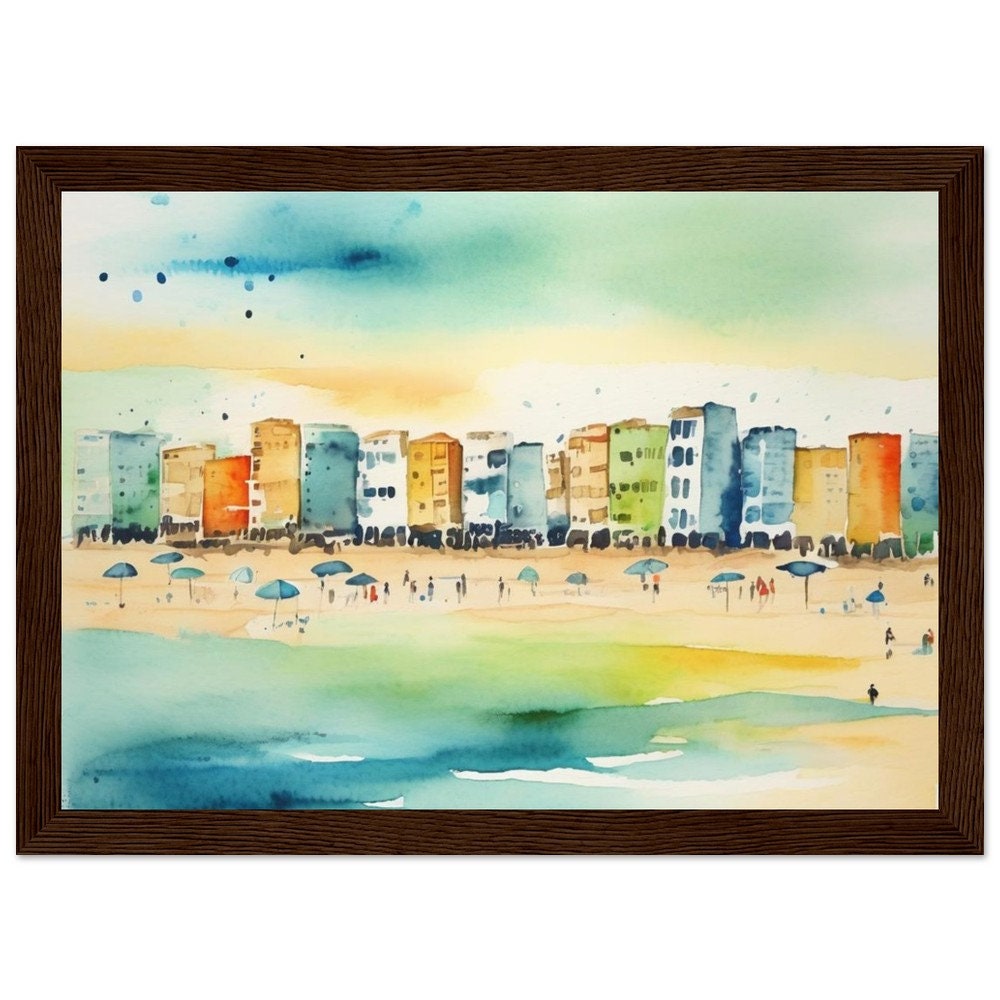 Tel Aviv Beach Landscape Art Print - Jewish Home, Judaica Décor