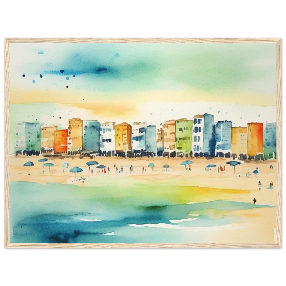 Tel Aviv Beach Landscape Art Print - Jewish Home, Judaica Décor