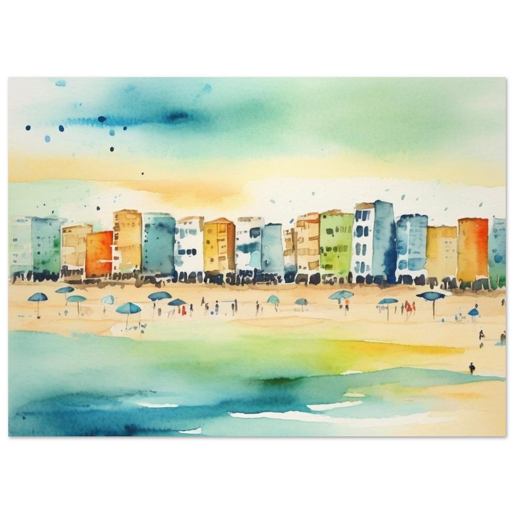 Tel Aviv Beach Landscape Art Print - Jewish Home, Judaica Décor