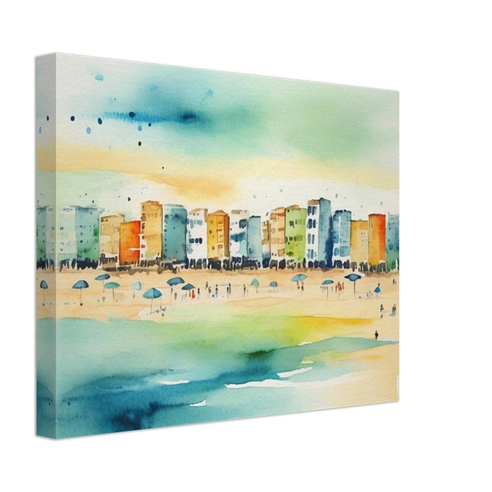 Tel Aviv Beach Landscape Art Print - Jewish Home, Judaica Décor