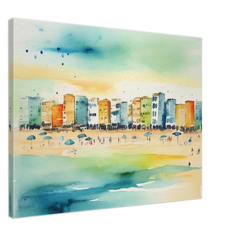 Tel Aviv Beach Landscape Art Print - Jewish Home, Judaica Décor