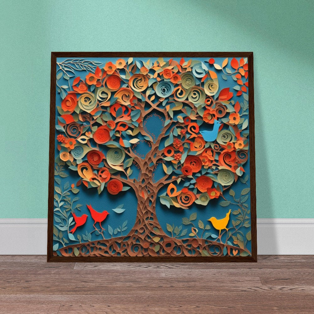 Tree of Life Blessing Art - Birkat HaBayit Papercut Design with Tehillim - Jewish Judaica Art