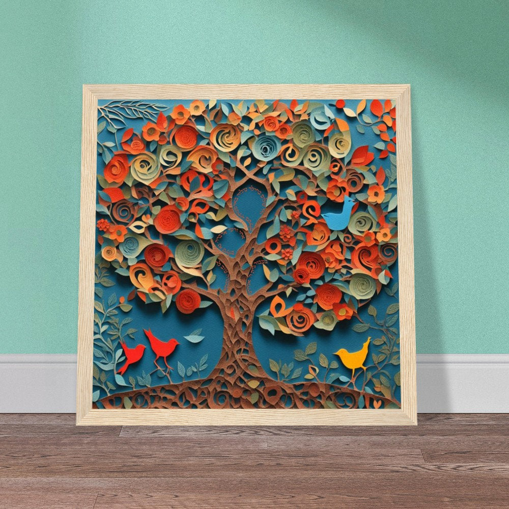 Tree of Life Blessing Art - Birkat HaBayit Papercut Design with Tehillim - Jewish Judaica Art