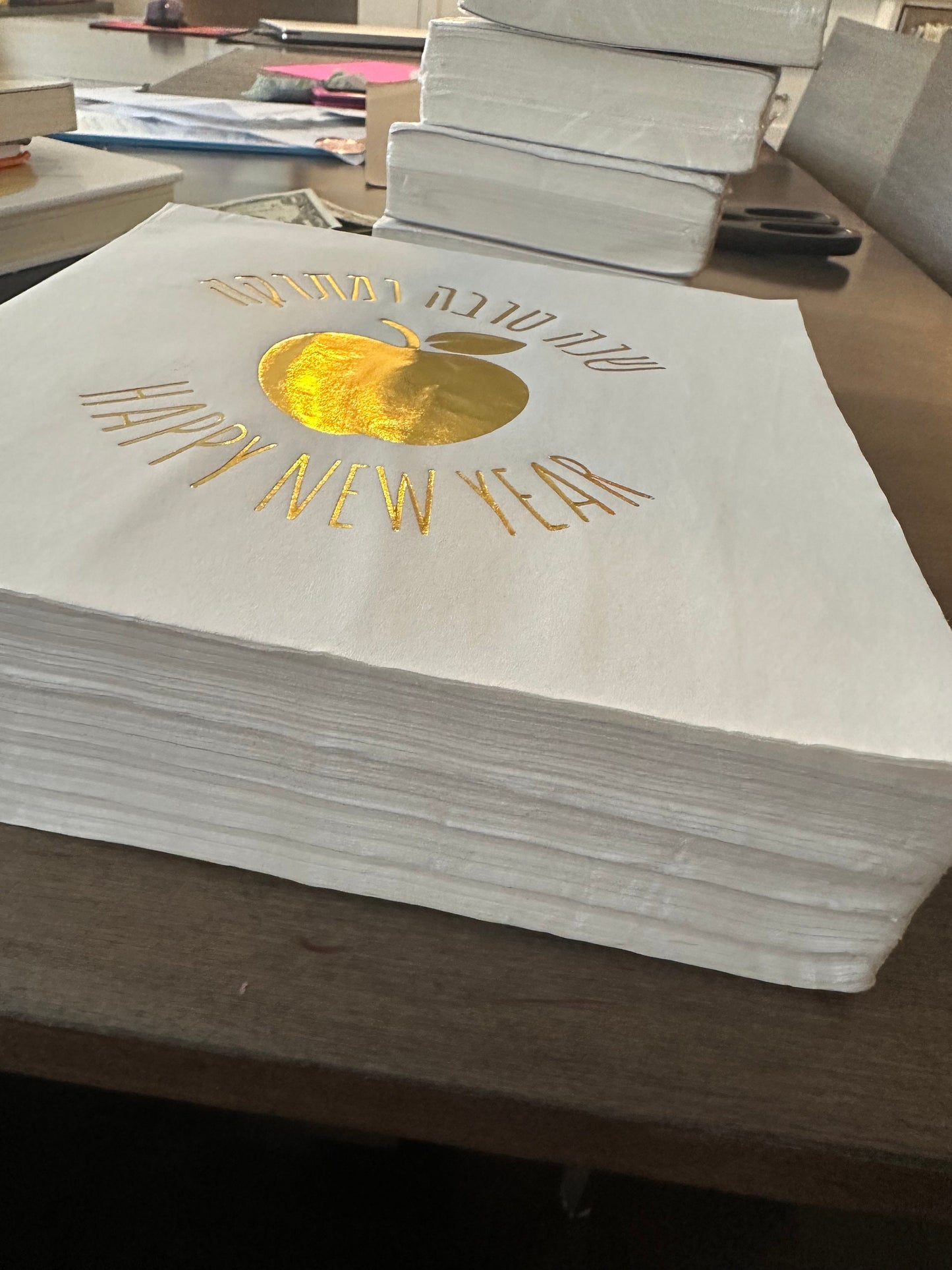 Gold Foiled Napkins for Rosh Hashana, High Holiday's napkins