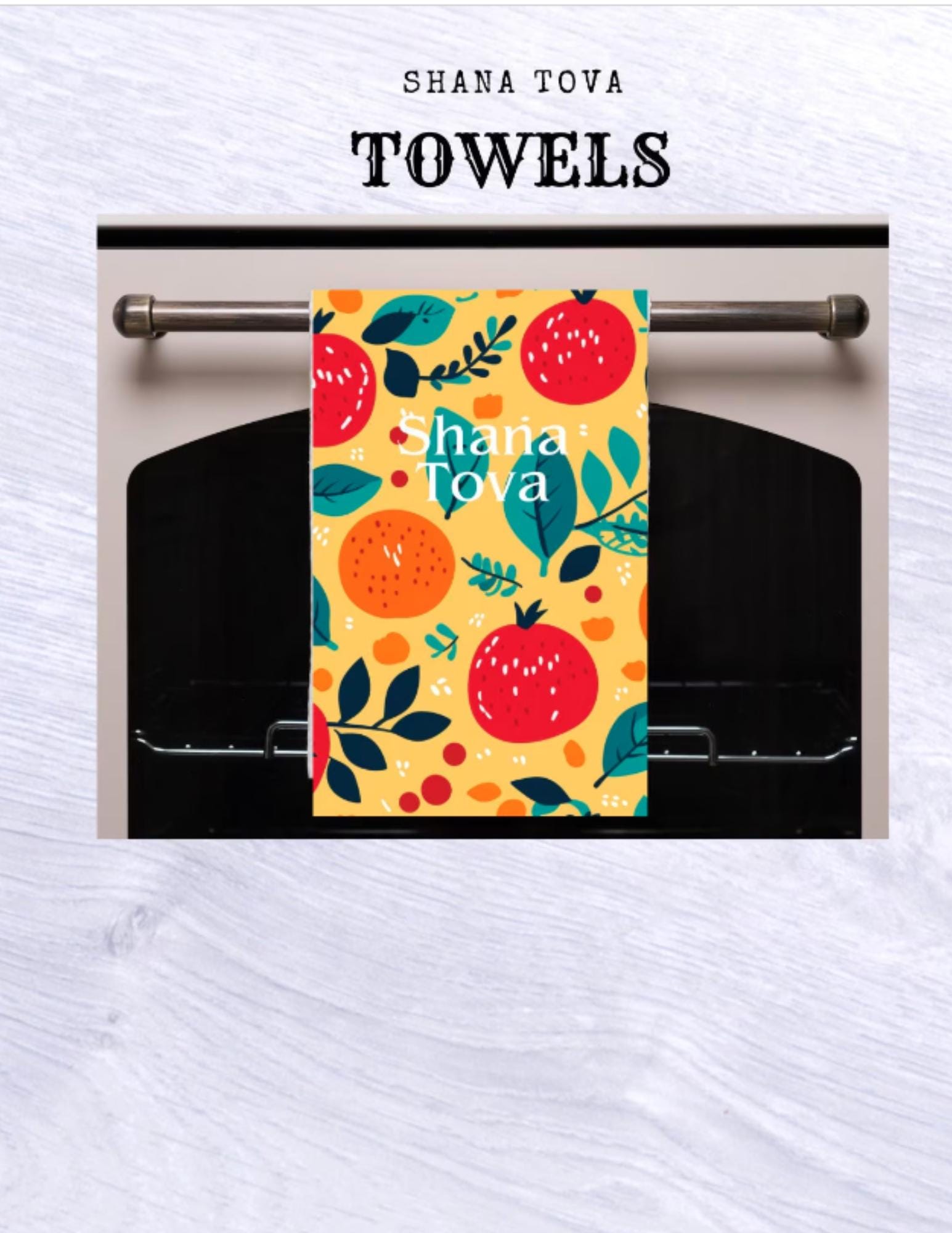 Rosh Hashanah and High Holidays Tea Towels Apple & Pomegranates Pattern