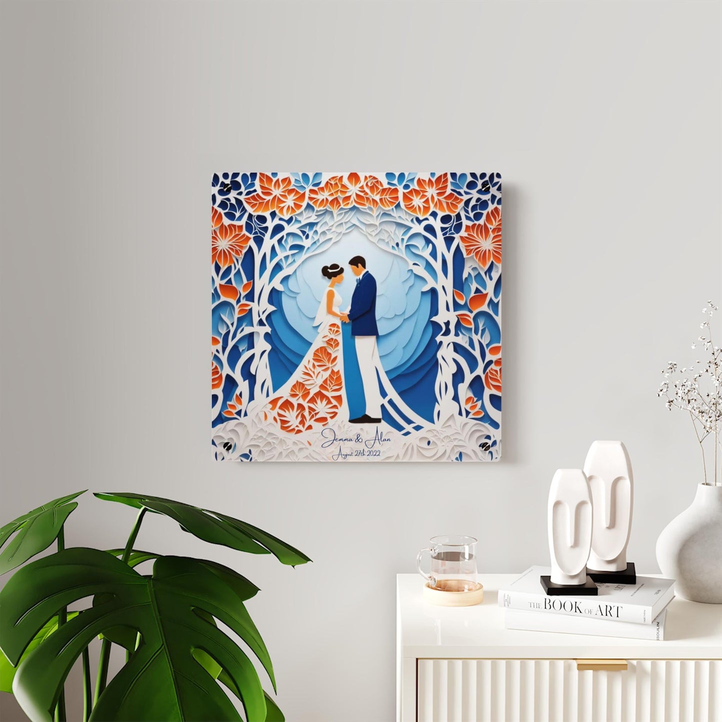 Elegant Papercut Wedding Art – Customizable with Names & Date