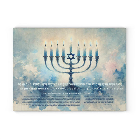 Chanukah Menorah Tray with Blessings, HaNerot Hallalu, and Maoz Tzur | Tempered Glass Judaica Tray