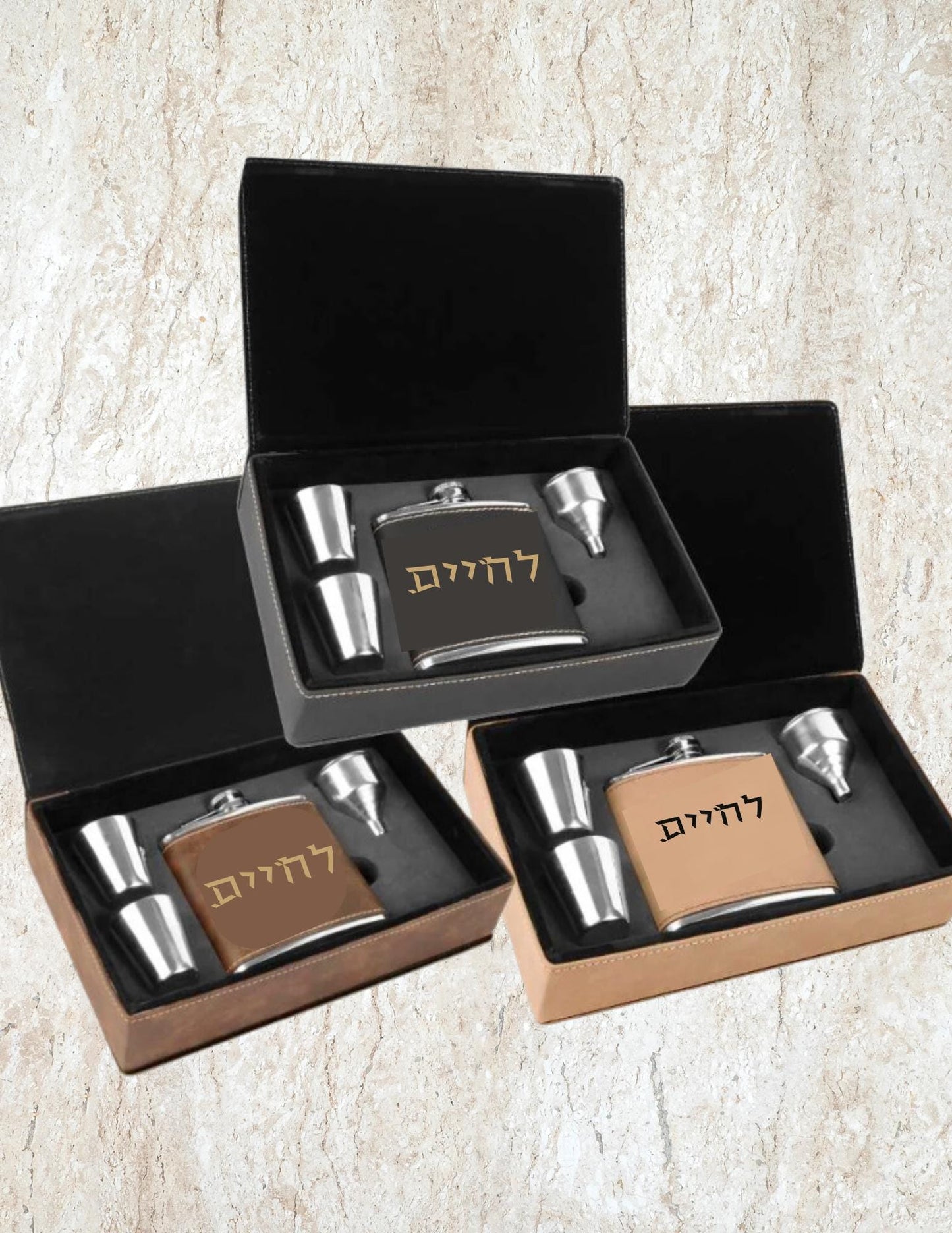 Monogrammed "L'Chaim" Flask Gift Set – Perfect for Chanukah- Jewish Dad- Jewish gift