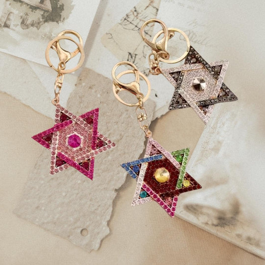 Colorful Star of David key chain, Judaica Gift in Gray, Pink, or Mixed Colorsships within 24 hours