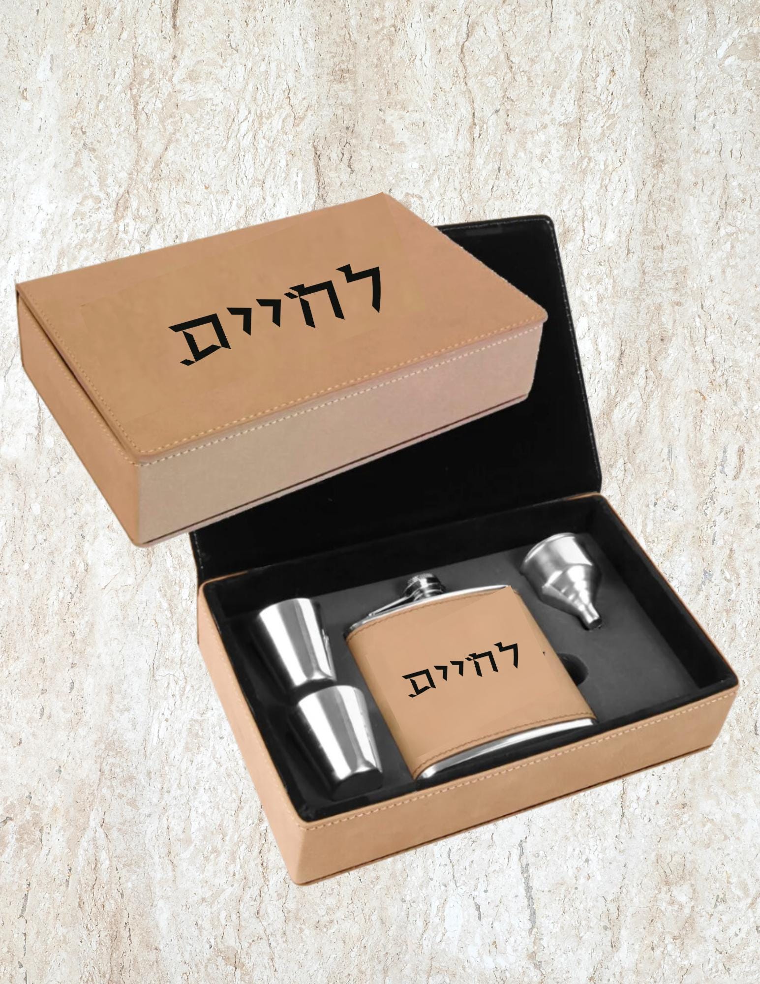 Monogrammed "L'Chaim" Flask Gift Set – Perfect for Chanukah- Jewish Dad- Jewish gift