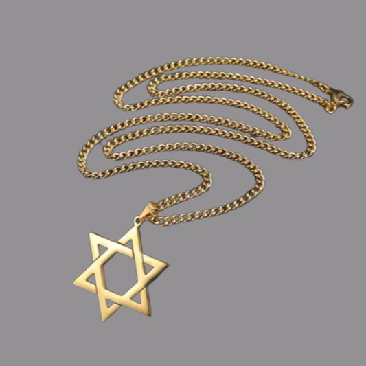 Mens Radiant Gold Star of David Necklace