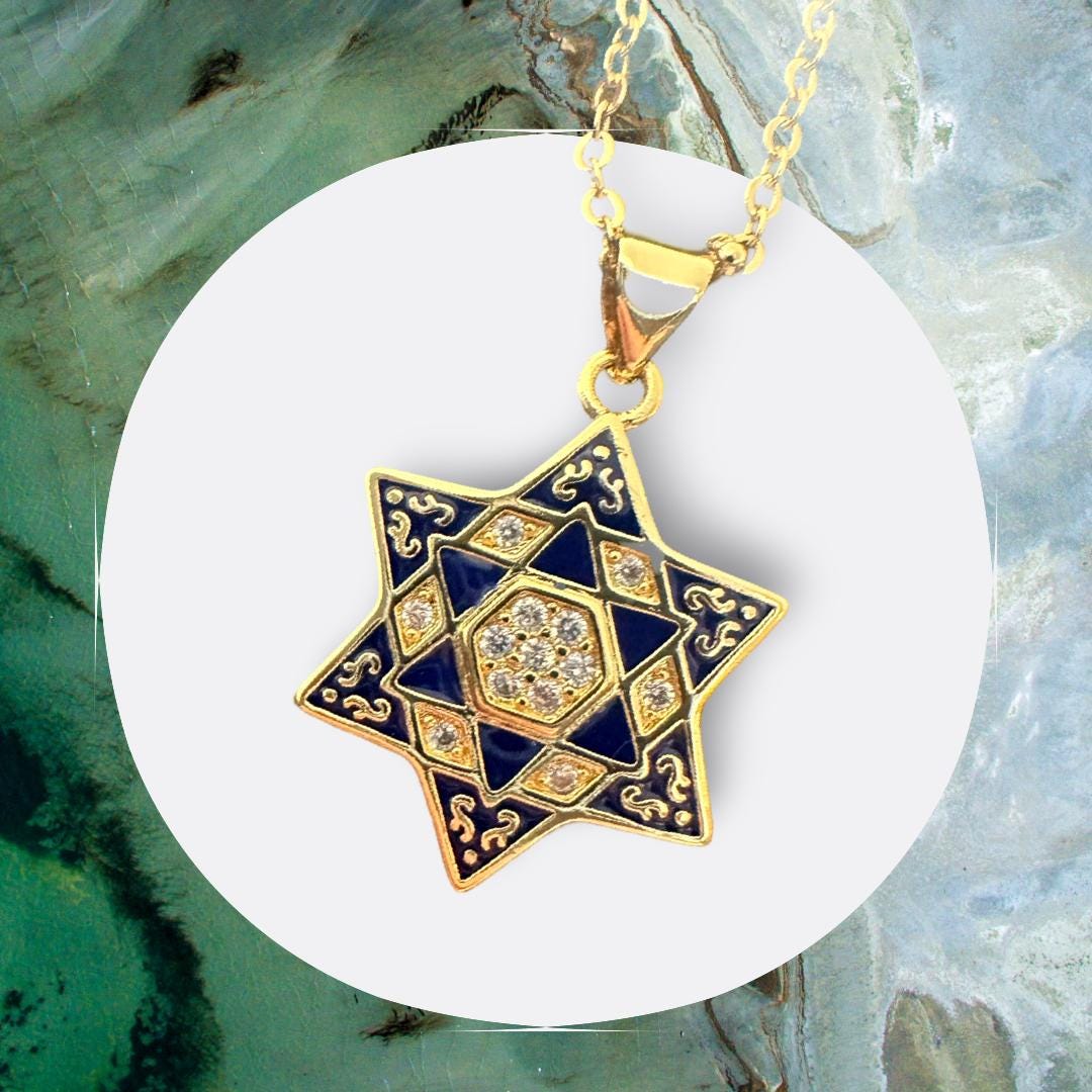 Blue and Gold Star of David Necklace