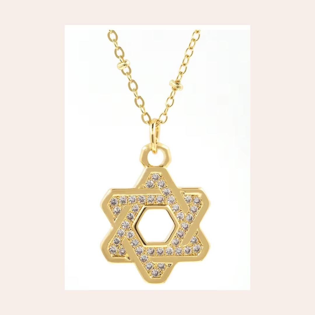 Gold Plated Star of David Necklace with Rounded Points