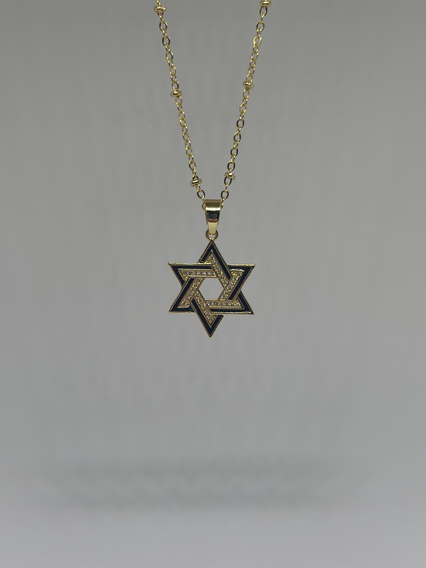 Black and Gold Star of David Necklace