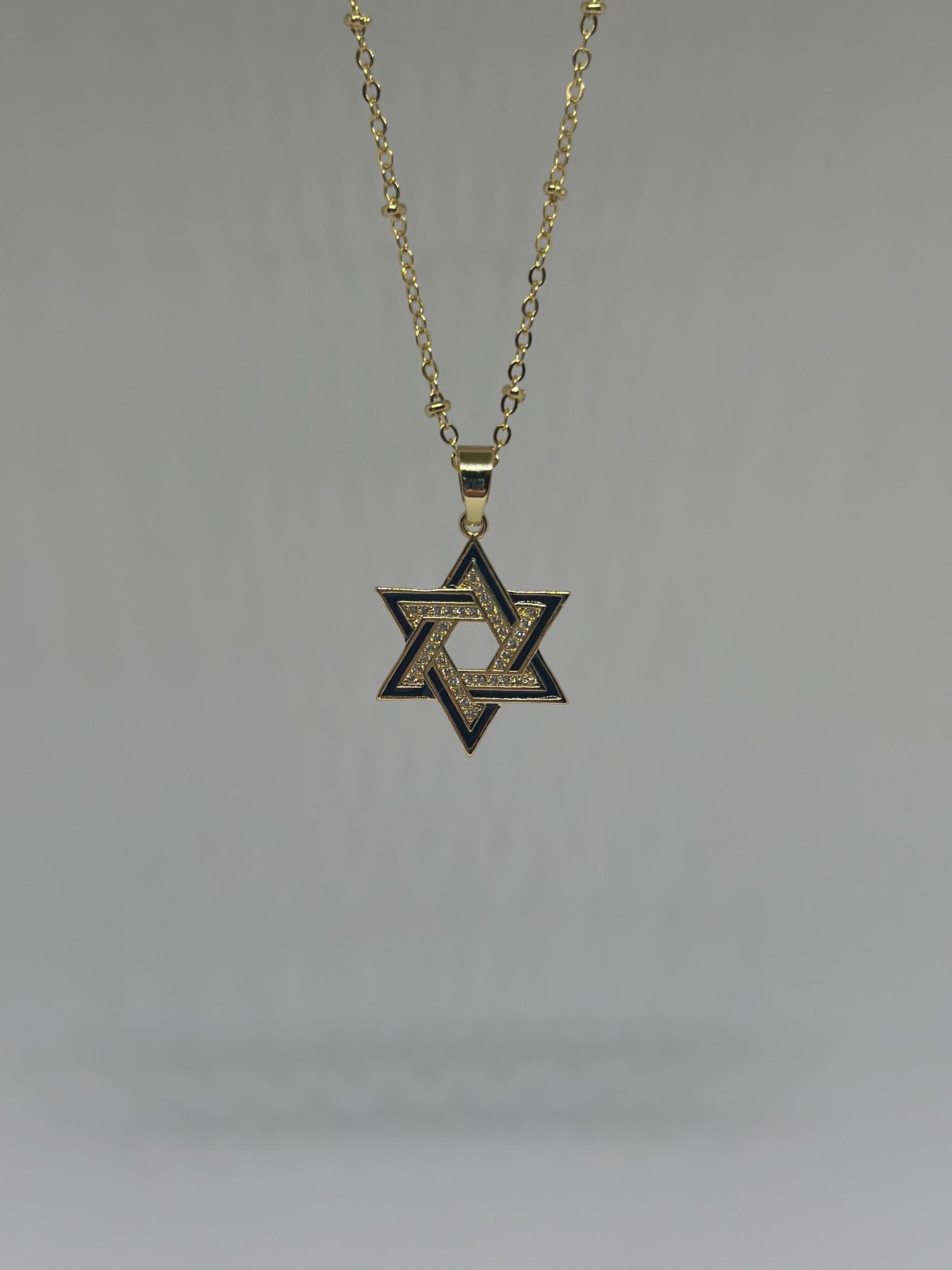 Black and Gold Star of David Necklace