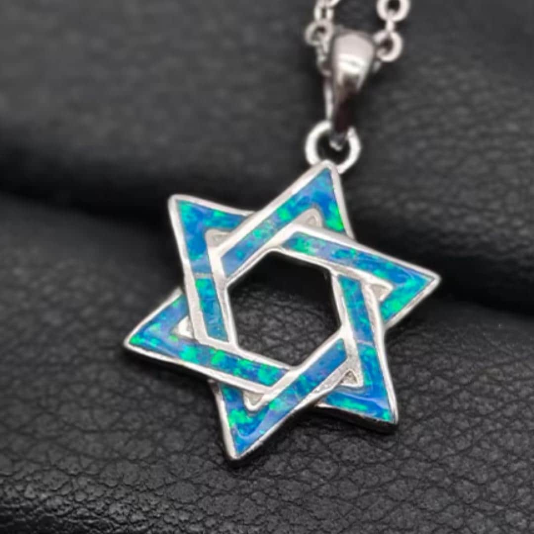 Blue and Silver Star of David Necklace