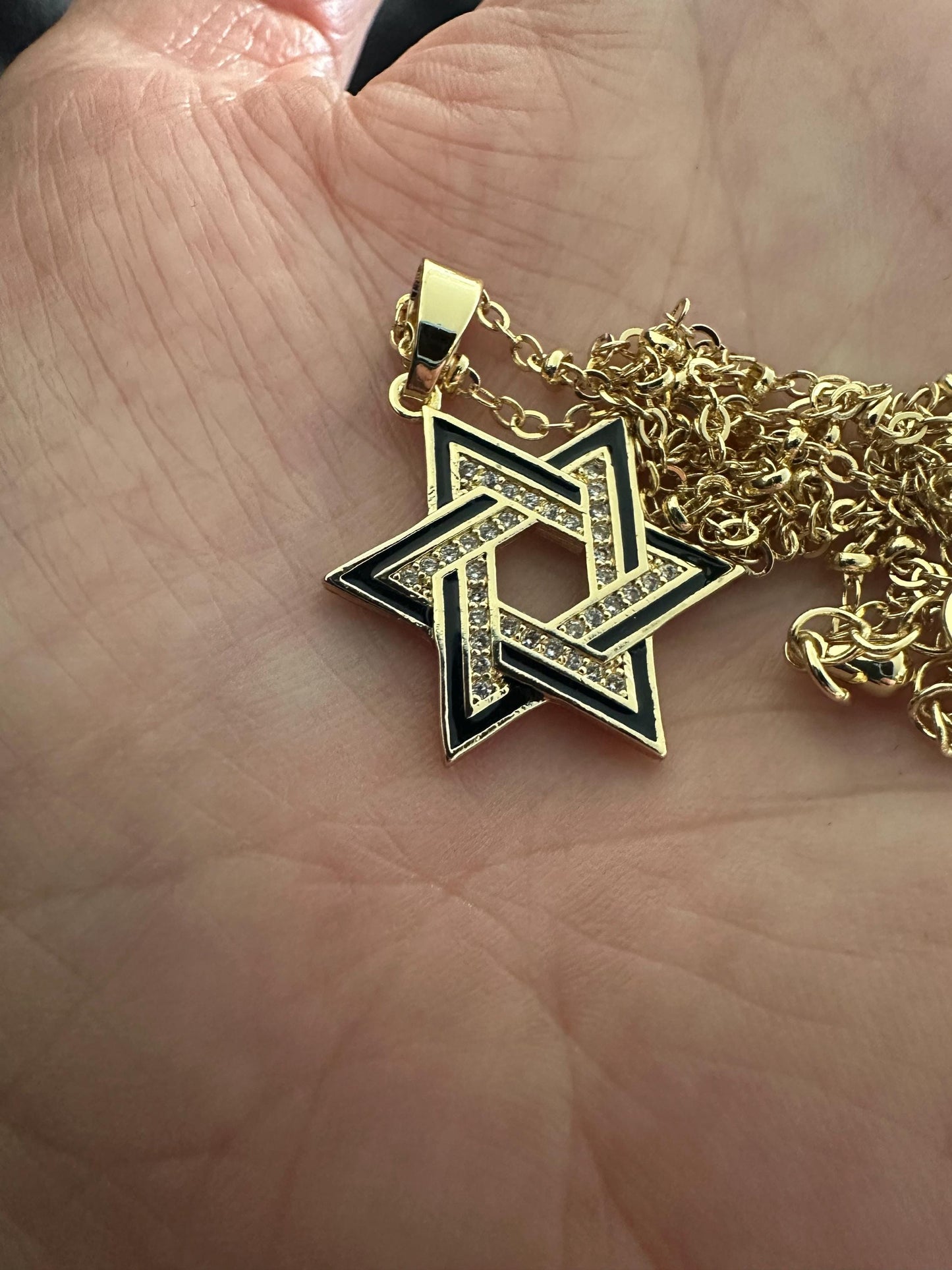 Black and Gold Star of David Necklace
