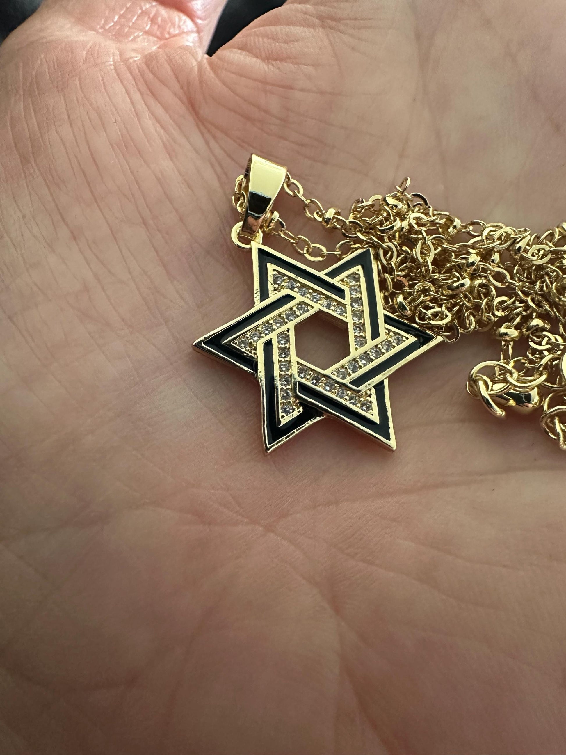 Black and Gold Star of David Necklace