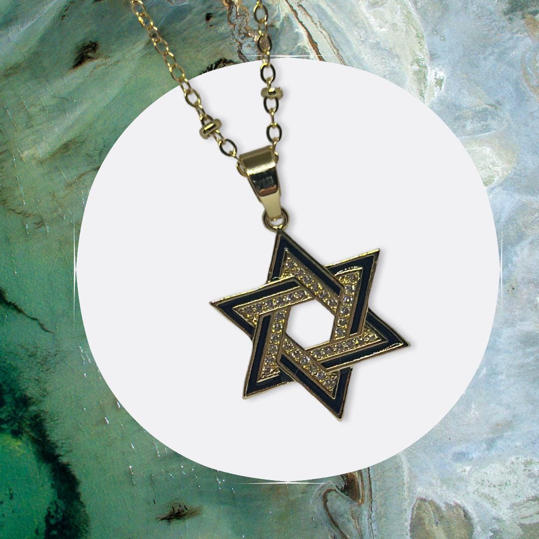 Black and Gold Star of David Necklace